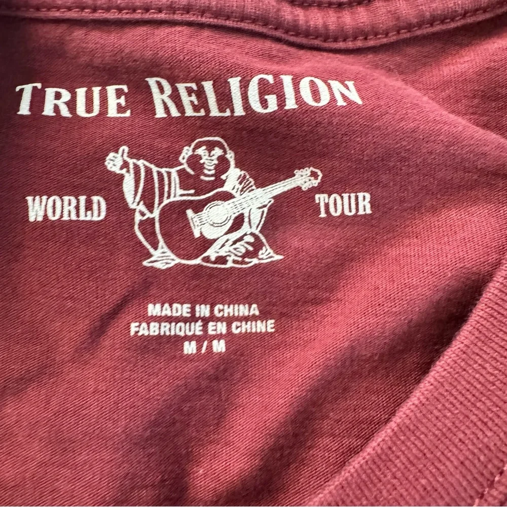 True Religion Shirt Men’s Medium Maroon Tee Long Sleeve
